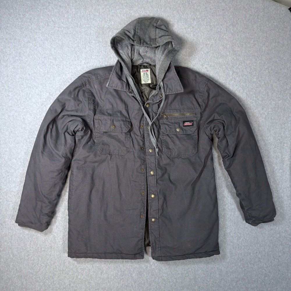 Dickies Mens Hooded Canvas Work Jacket Grey Quilt Lined Size M